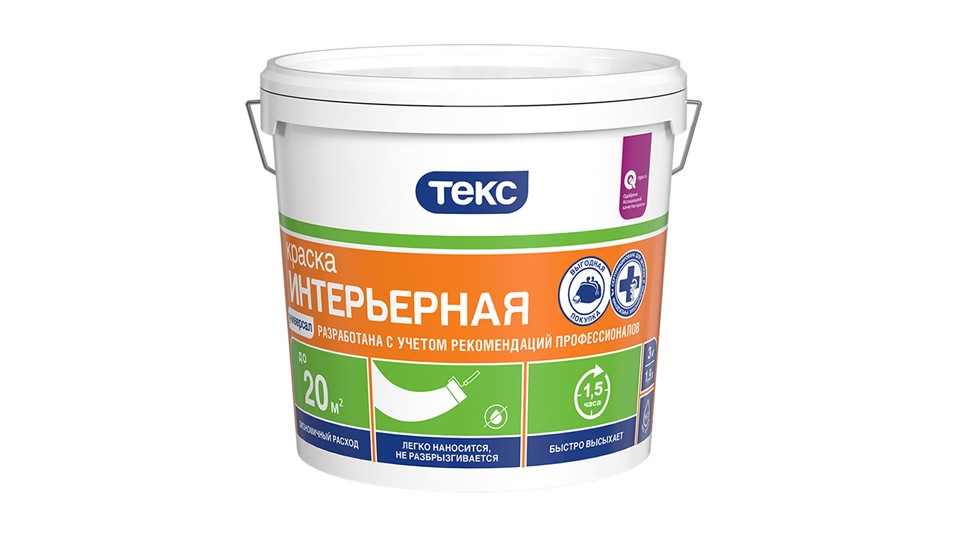 Water-dispersion paint for walls and ceilings Текс Универсал Интерьерная extra-matt 3 kg