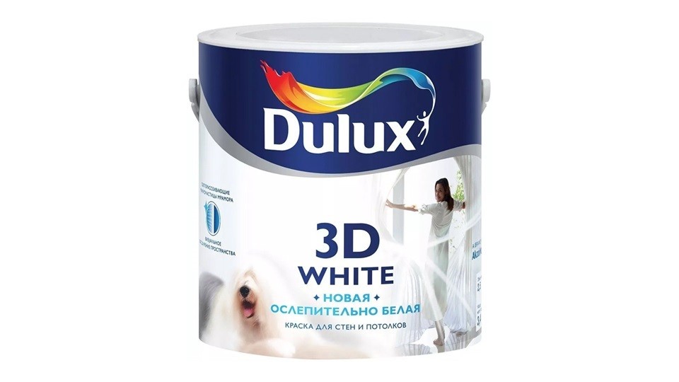 Краска для стен и потолков водно-дисперсионная Dulux 3D White матовая база-BW 2,5 л