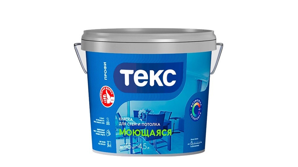 Paint for wet rooms water-dispersion washable Текс Профи extra-matt super white 4,5 l