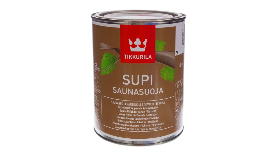 Protective composition for baths and saunas Tikkurila Supi Saunasuoja semi-matt base-EP 0,9 l