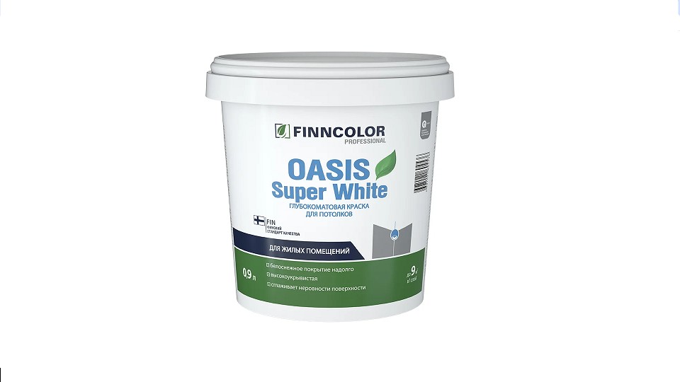 Ներկ առաստաղների համար ջրադիսպերսիոն Finncolor Super White գերփայլատ 0,9 լ