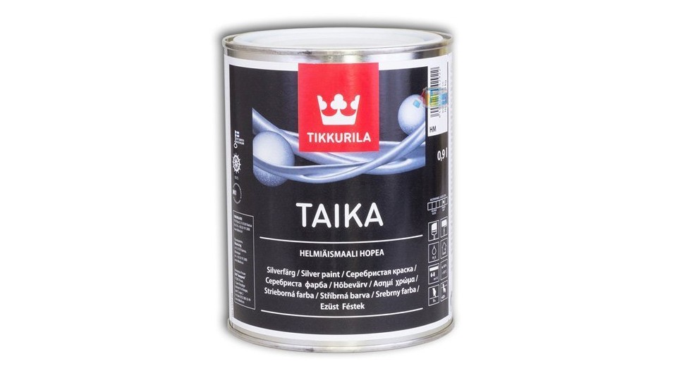 Decorative acrylate paint Tikkurila Taika Helmiasmaali semi-gloss base-HM pearlescent silver 0,9 l