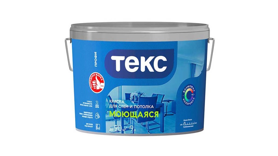 Paint for wet rooms water-dispersion washable Текс Профи extra-matt super white 9 l