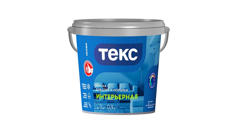 Water-dispersion paint for walls and ceilings Текс Профи Интерьерная extra-matt white 0,9 l