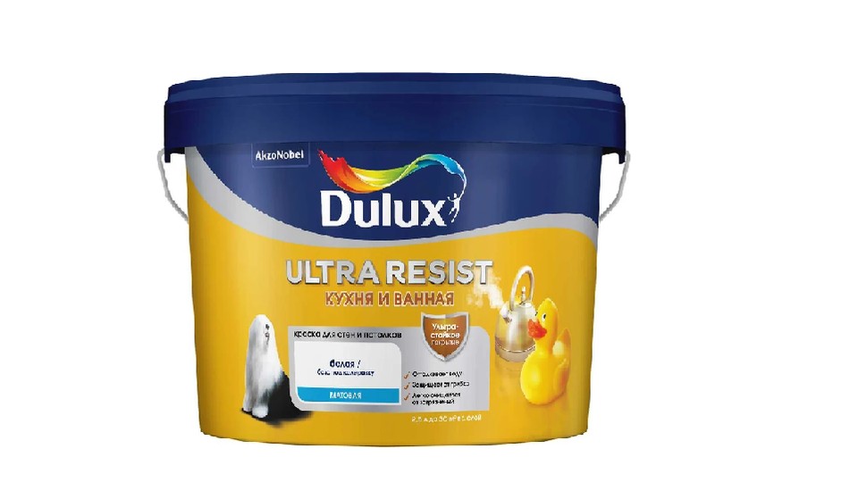 Ներկ խոհանոցի և լոգասենյակի համար Dulux Ultra Resist փայլատ բազա-BW 2,5 լ
