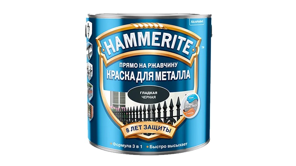 Ներկ ալկիդային մետաղական մակերեսների համար Hammerite հարթ սև 0,75 լ