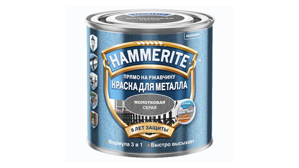 Краска для металлических поверхностей алкидная Hammerite молотковая серая 0,75 л