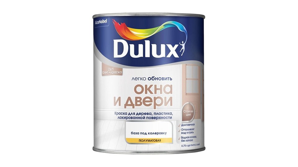 Ներկ փայտի և պլաստիկի համար ջրադիսպերսիոն Dulux Окна и двери կիսափայլատ բազա-BW 0,75 լ
