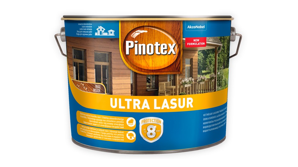 Դեկորատիվ դեղաներկ փայտի պաշտպանության համար Pinotex Ultra կիսափայլուն անգույն 10 լ