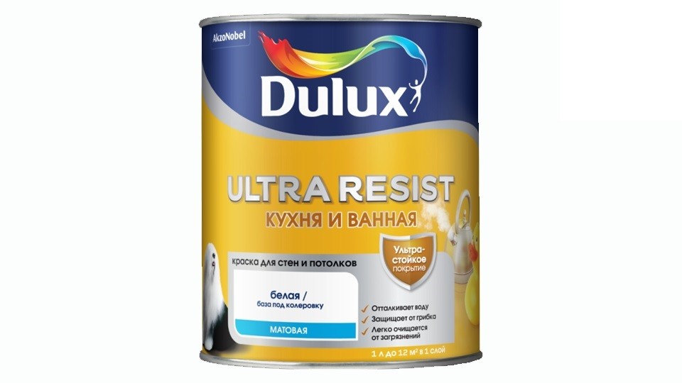 Ներկ խոհանոցի և լոգասենյակի համար Dulux Ultra Resist փայլատ բազա-BW 1 լ