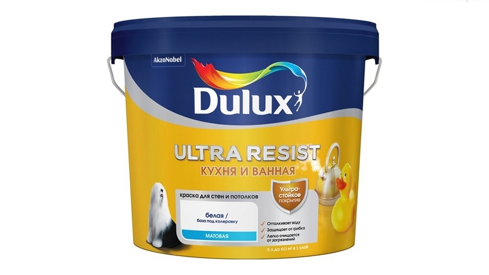 Ներկ խոհանոցի և լոգասենյակի համար Dulux Ultra Resist փայլատ բազա-BW 5 լ