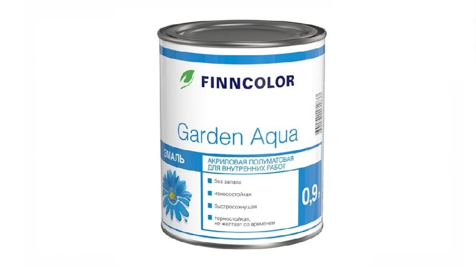 Эмаль универсальная акриловая Finncolor Garden Aqua полуматовая база-A 0,9 л
