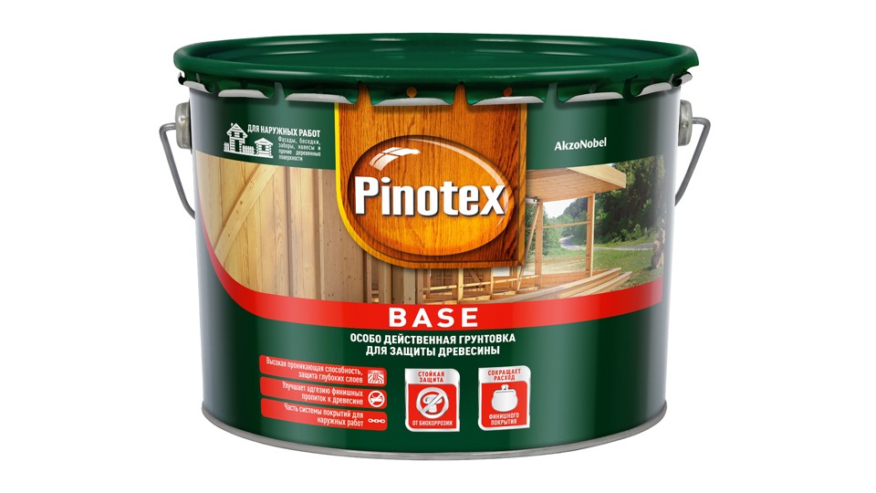 Грунт для защиты древесины Pinotex Base 10 л