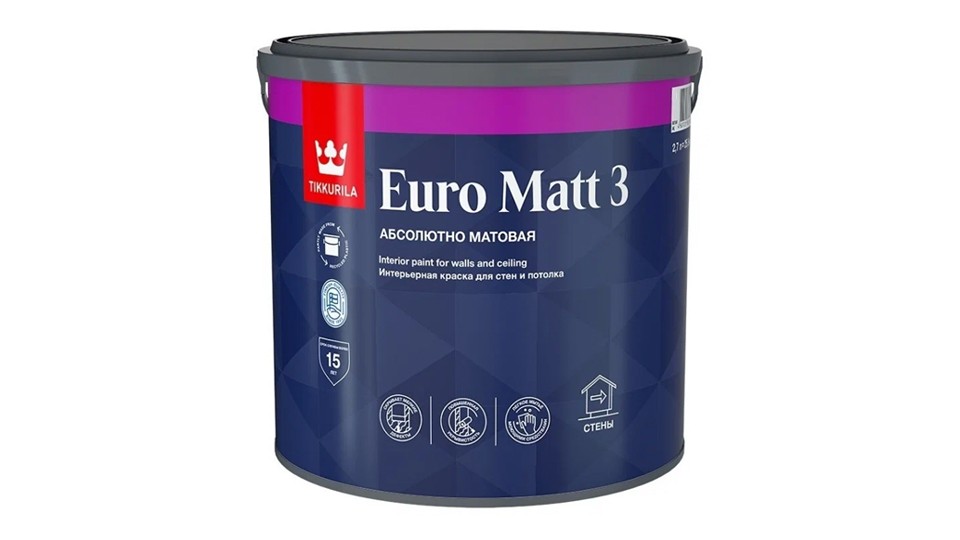 Краска для стен и потолков Tikkurila Euro Matt 3 глубокоматовая база-A 2,7 л