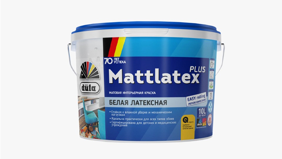 Краска для стен и потолков для влажных помещений латексная Dufa Mattlatex матовая база-3 10 л