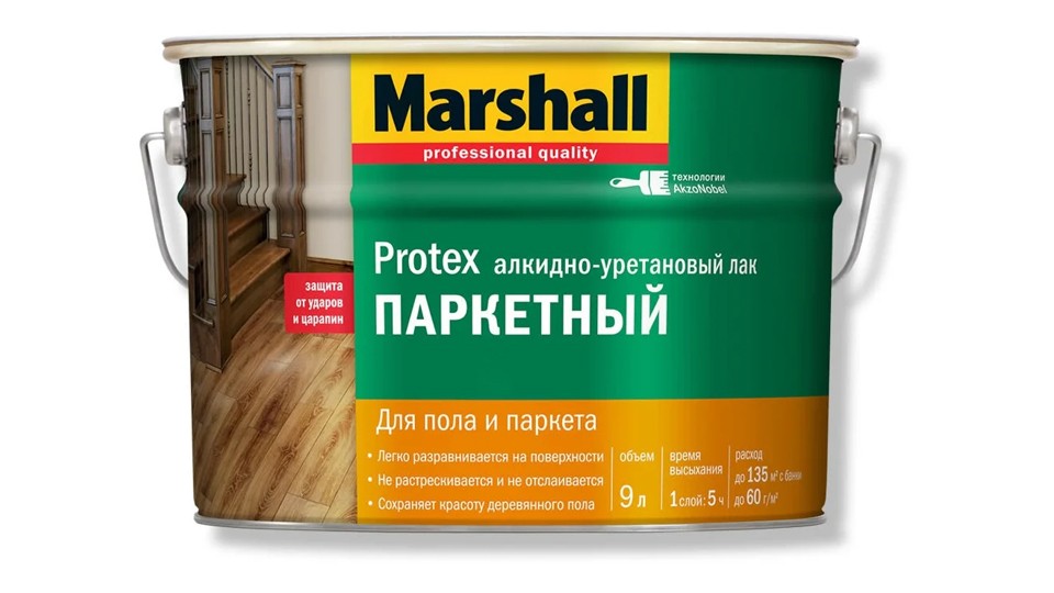 Parquet alkyd-urethane varnish Marshall Protex semi-matt 9 l