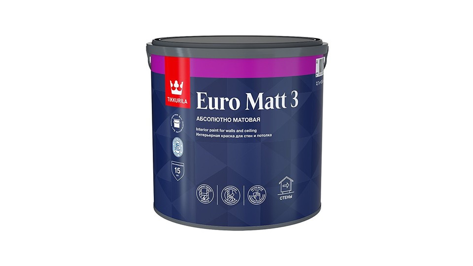 Ներկ պատերի և առաստաղների համար Tikkurila Euro Matt 3 գերփայլատ բազա-A 2,7 լ