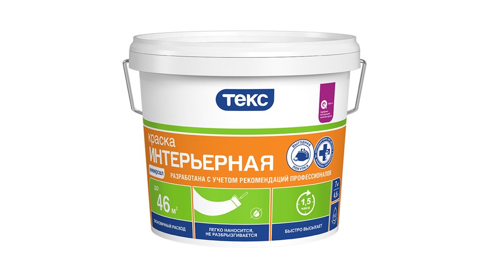 Water-dispersion paint for walls and ceilings Текс Универсал Интерьерная extra-matt 7 kg
