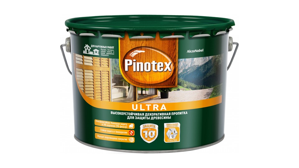Пропитка декоративная для защиты древесины Pinotex Ultra полуглянцевая орех 9 л