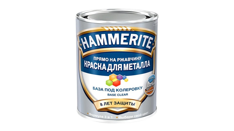 Краска для металлических поверхностей алкидная Hammerite гладкая база-бесцветная 0,65 л